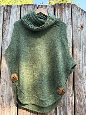 Cozy Olive Green Cowl Neck Poncho Sweater